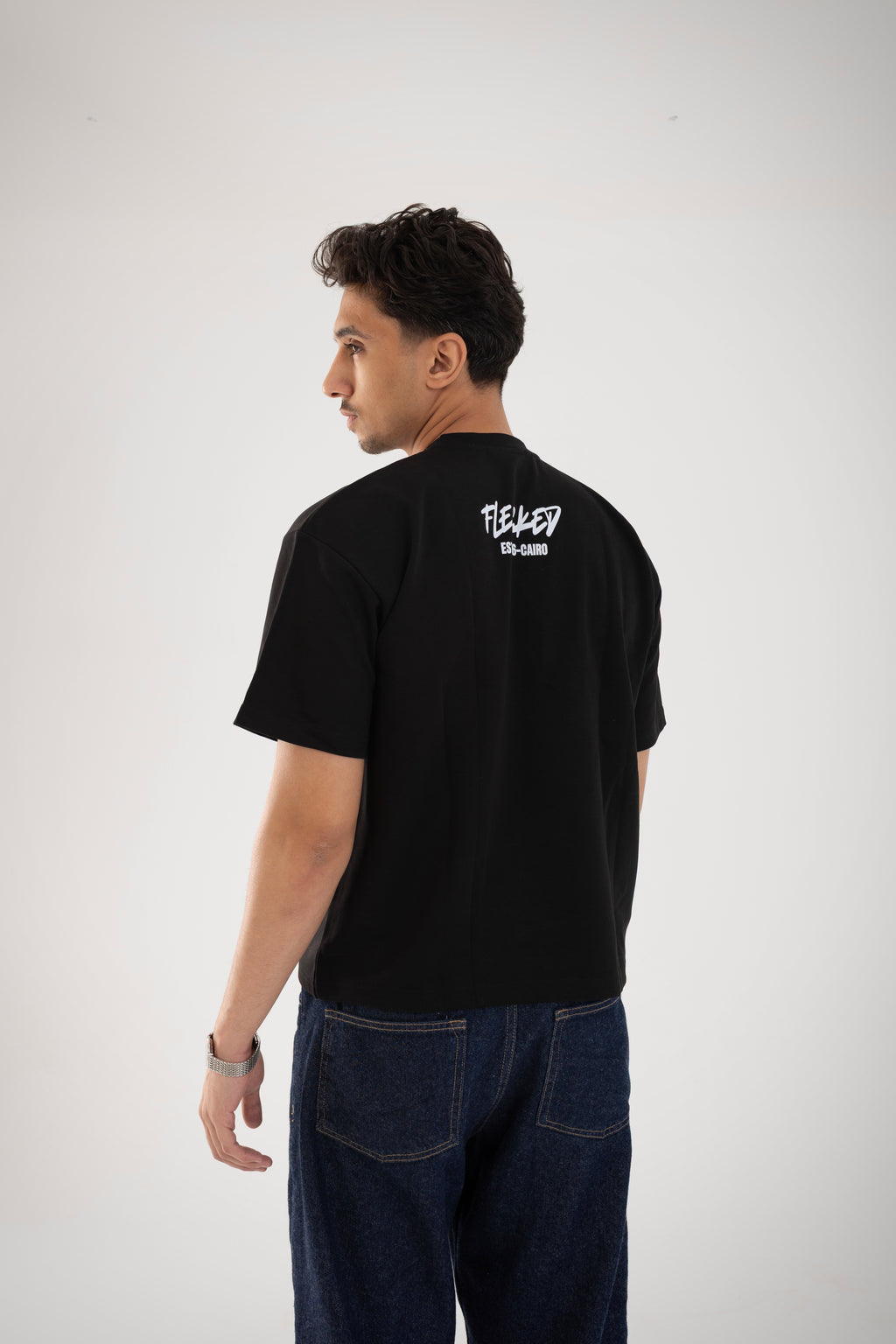 FLECKED Black Boxy fit Tee